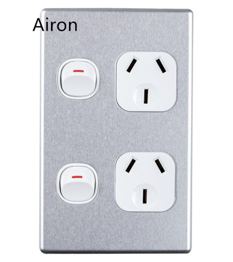 Double Powerpoint 10A Vertical Cover - Aluminium